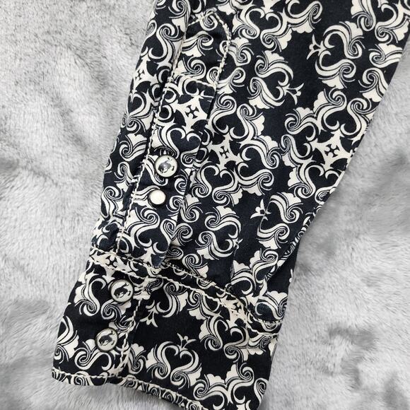 Cruel Girl Top Womens L Black Cream Geometric Pearl Snap Western Cowgirl Casual - Picture 5 of 10